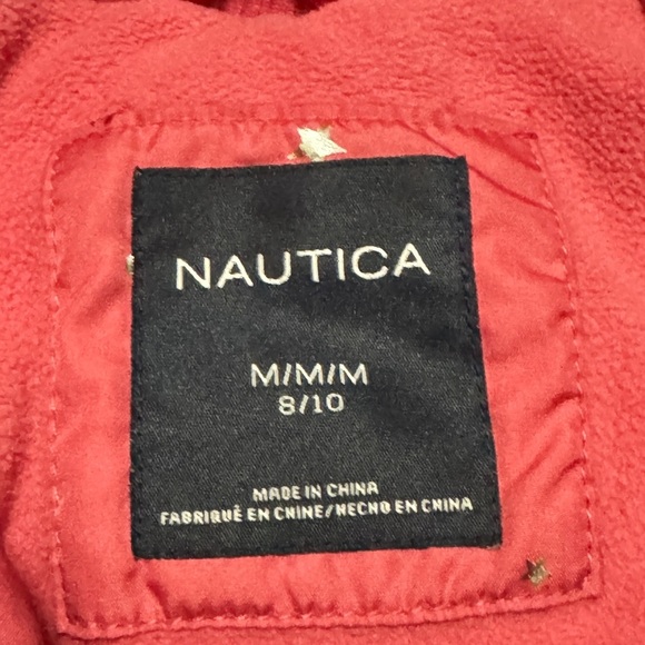 Nautica Girls Puffer Jacket Medium 8/10 Pink Gold Stars Hooded Winter Coat - Picture 8 of 10